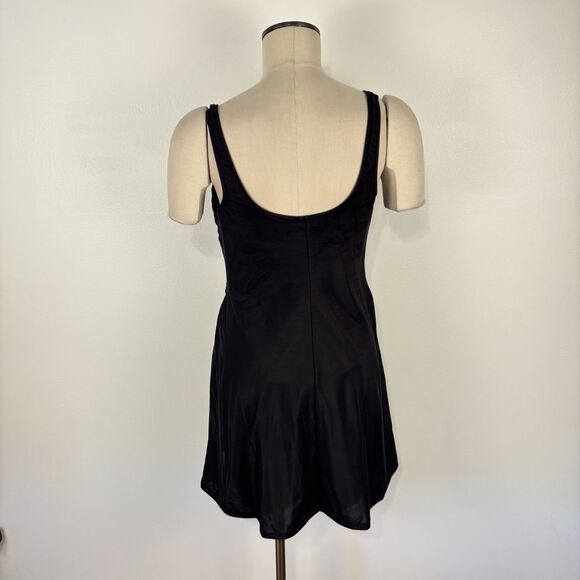 Lands End Slender Suit Size 12 One Piece Skirted Slimming Swimsuit Black Dress - Picture 4 of 7